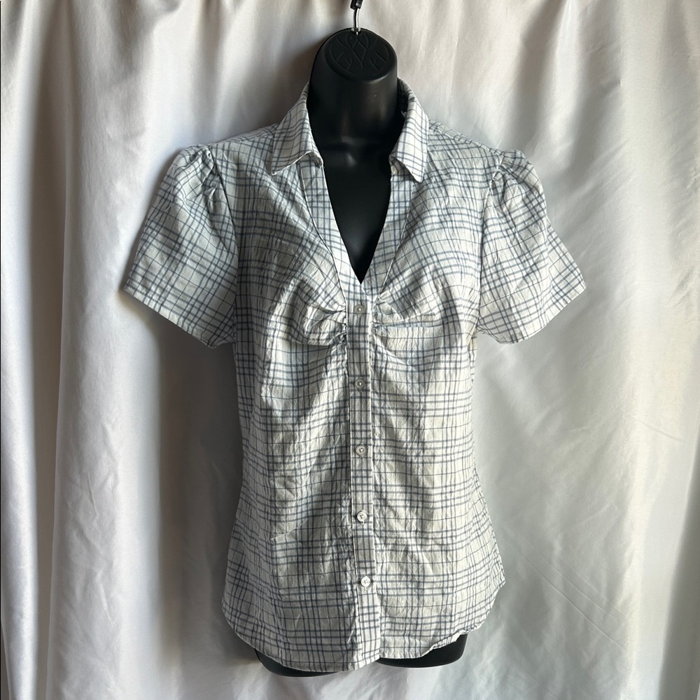 Eden & Olivia White and Blue Plaid Button Down Shirt